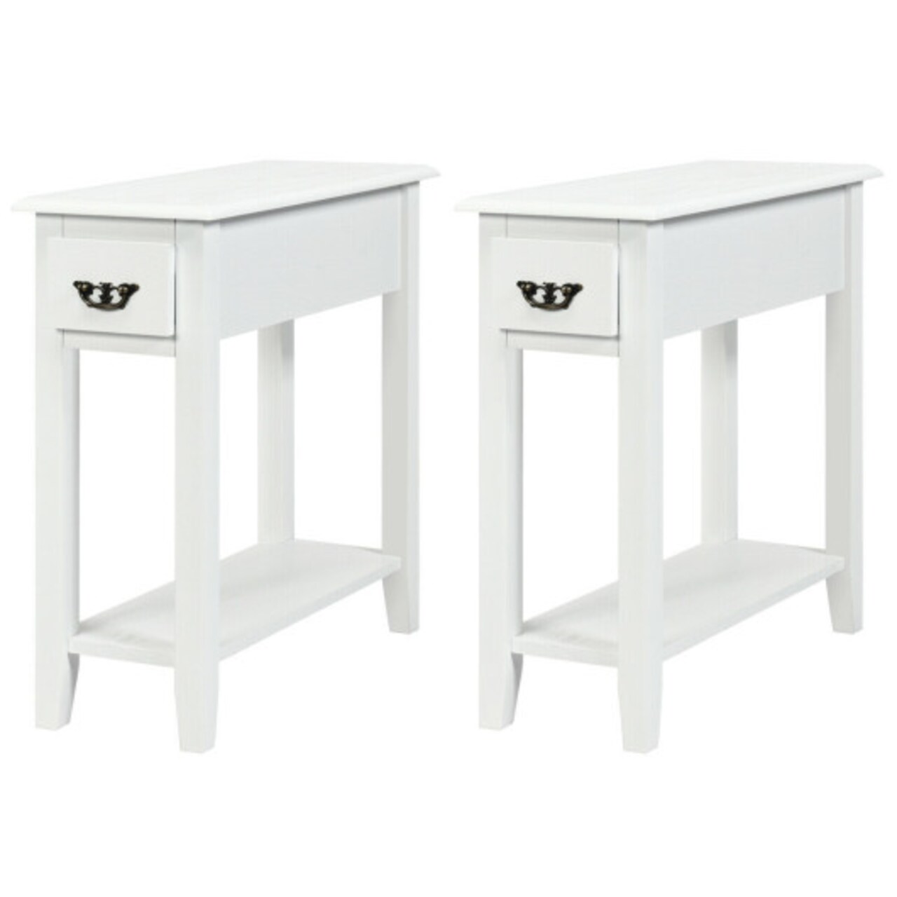 2-Tier End Table Set 2 Pieces with Drawer and Open Shelf for Bedside or Sofa